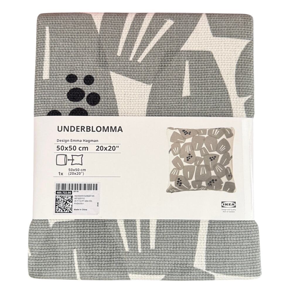 IKEA UNDERBLOMMA White/Light Gray-Green Cushion Cover 20x20 "
